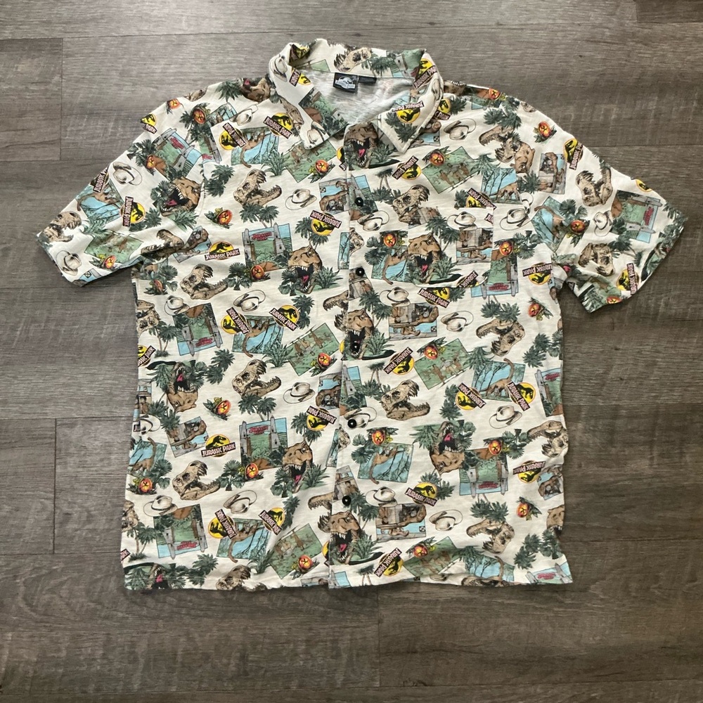 Jurassic Park Jurassic World Men’s X-Large Button-Down Shirt Dino All Over Print